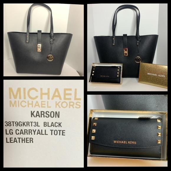 Michael Kors Black Leather Bag & Wallet Set Karson - Picture 4 of 6